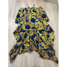 DKimzi Women Dress African Wax Print High Low Floral Ankara Cold Shoulder L