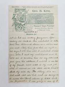 1890s antique GEO B KING allegheny pa PAINTER DECORATOR LETTERHEAD mining stock