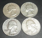 Four 1964 Washington Quarters . All 90% Silver.