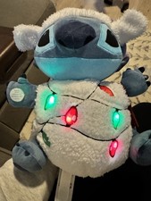 Disney Store Stitch Christmas Plush Holiday Lights Santa Hat Sound Toy 2021