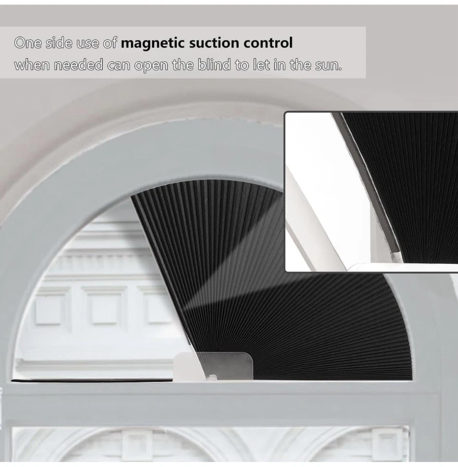 Persianas opacas para ventana de arco, persianas de tela plisada (radio: 24 pulgadas) Foto 3 de 4