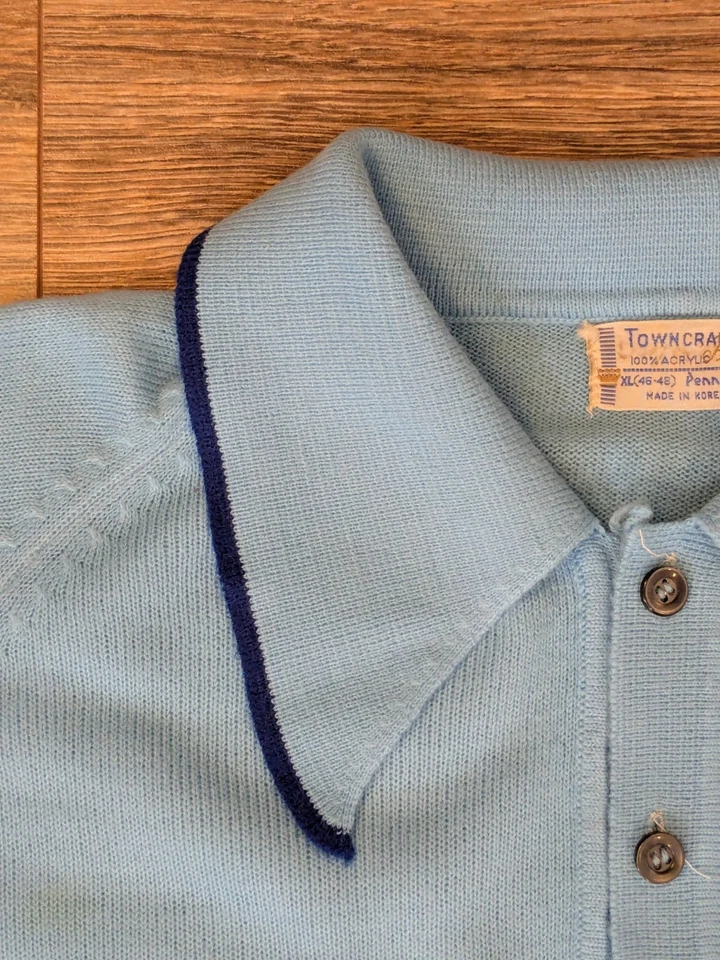 Polo de Colección Años 60 Towncraft Plus Para Hombres Rockabilly Azul Claro Punta Raglán Manga XL Foto 3 de 4