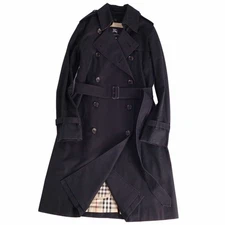 Burberry London Coat 100% Cotton Trench with Liner Women's 40 Black Used MOLO-0