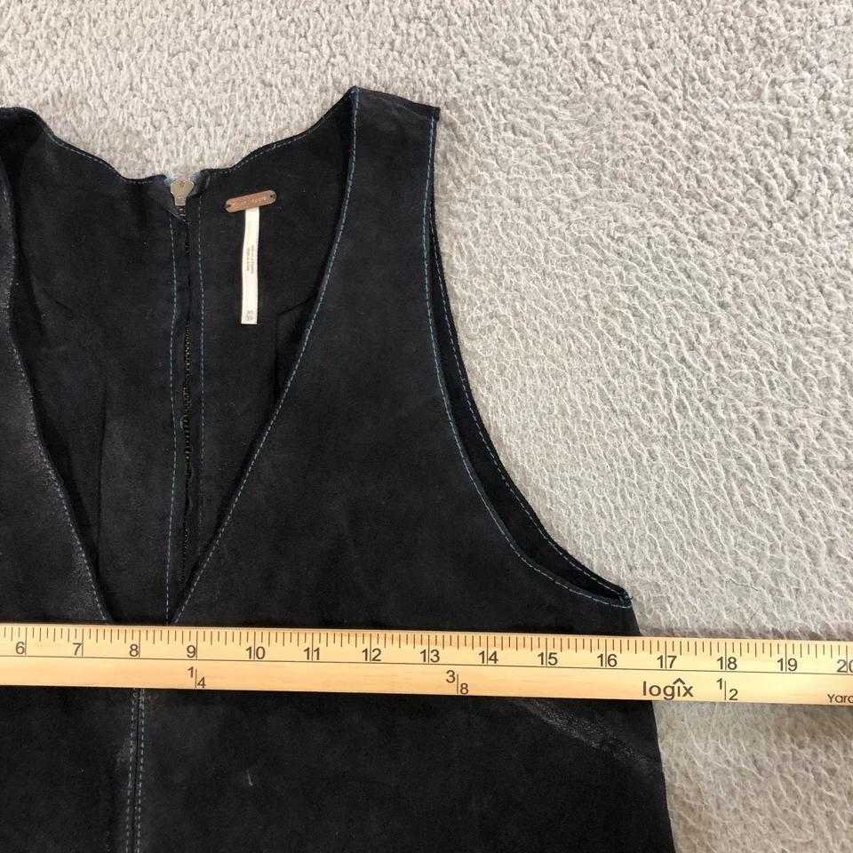Vestido Free People Mujer Extra Pequeño Negro Gamuza Sin Mangas Mini Bolsillos Cuello en V Foto 3 de 4