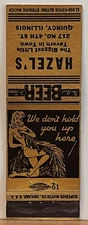 Hazel's Tavern Quincy IL Illinois Girlie Vintage Matchbook Cover