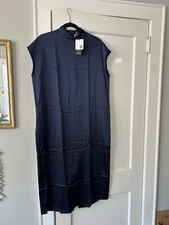 Lilysilk Woman’s Navy Mock Neck Shirt Dress Sz Medium 100% Mulberry Silk NWT