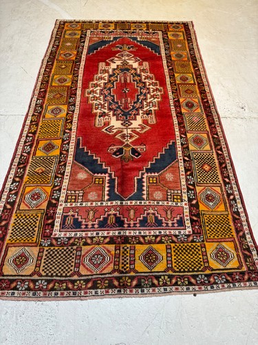 Oriental Hand-Knotted Wool Gallery Size Turkish Oushak Red/Blue 4'9" x 8'11"