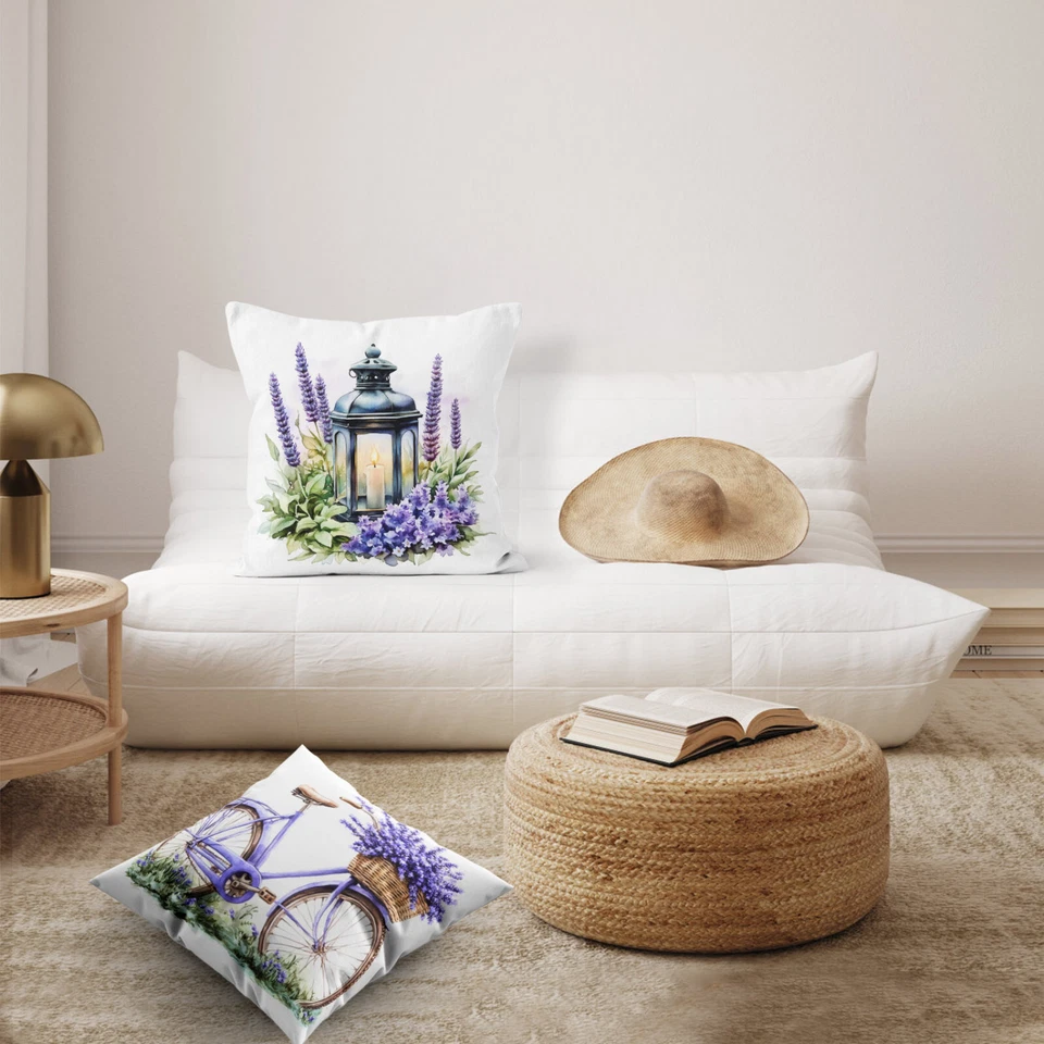 4pcs Rustic Butterfly Purple Lavender Pillow Case Cushion Cover Sofa Home Decor - Image 3 of 4
