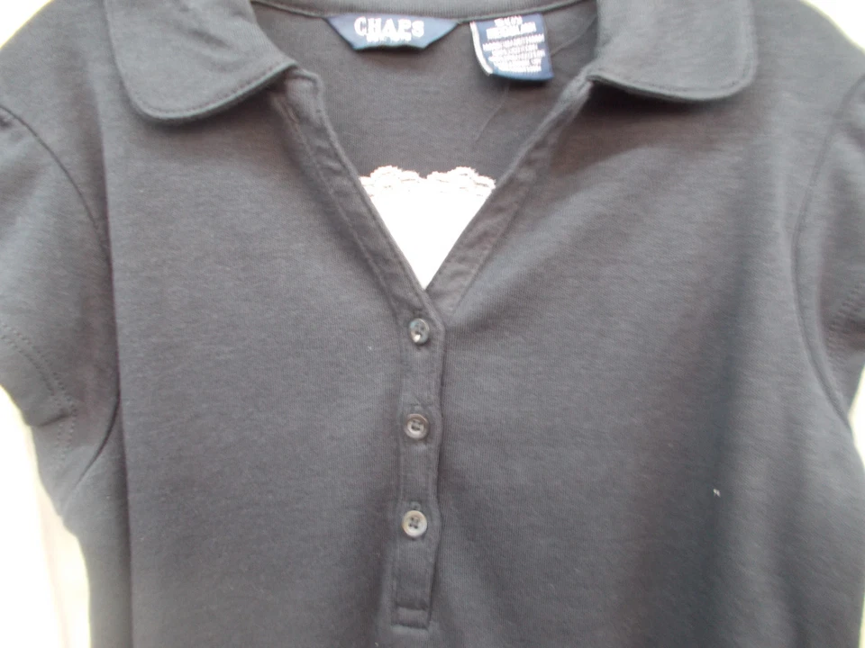 Niñas Chaps $30 Azul Marino con Blanco Manga Larga Uniforme Camisa Tallas S(7) - L (12/14) Foto 3 de 4