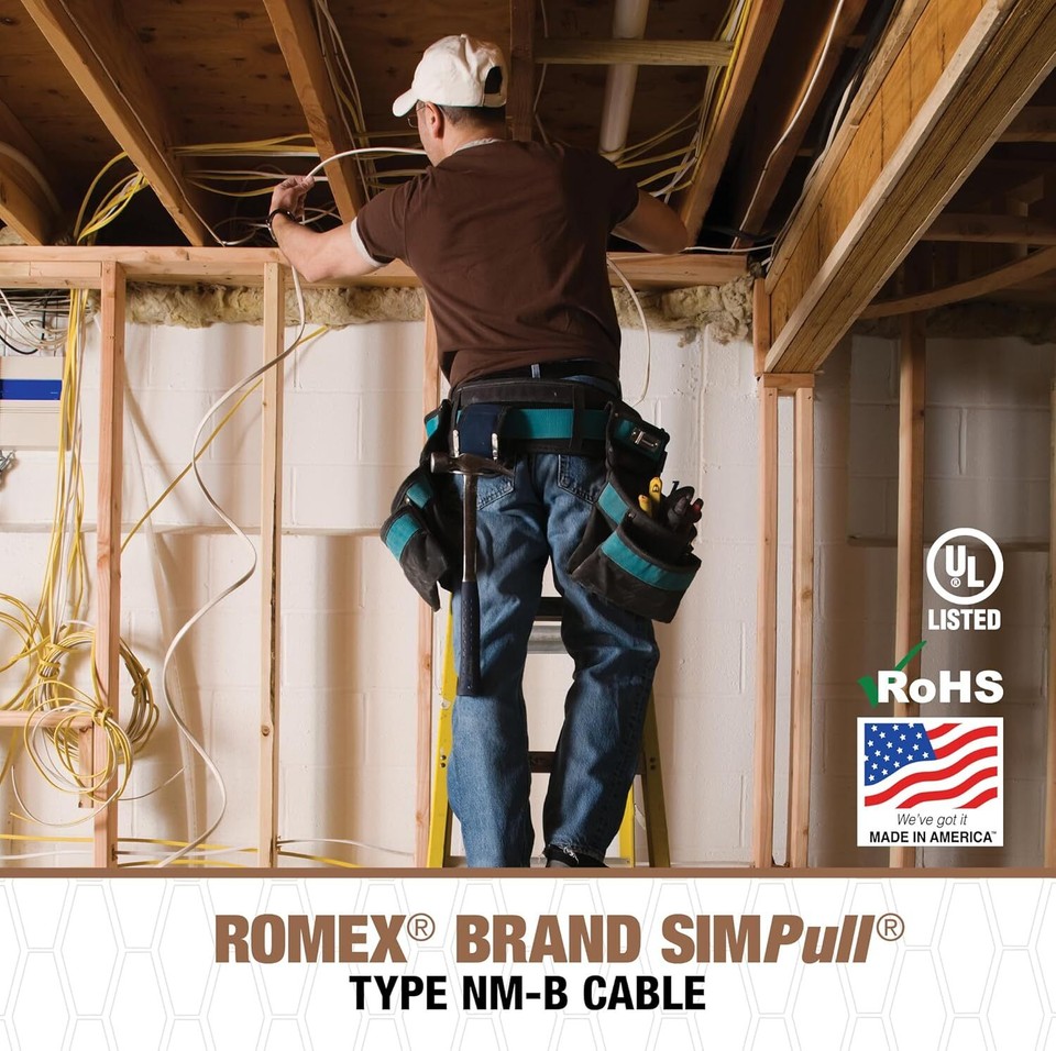 Romex Brand Simpull Solid Indoor 14/2 W/G NMB Cable 100ft Coil - SW ...