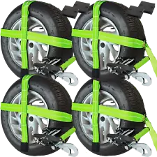 Adjustable Loop Car Tie Downs - Snap Hook, 4 Pack - High-Viz - 3300 lbs SWL