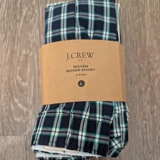 J. Crew Mens Woven Boxers Three Pack Size Large Blue/Green BW461 100% Cotton