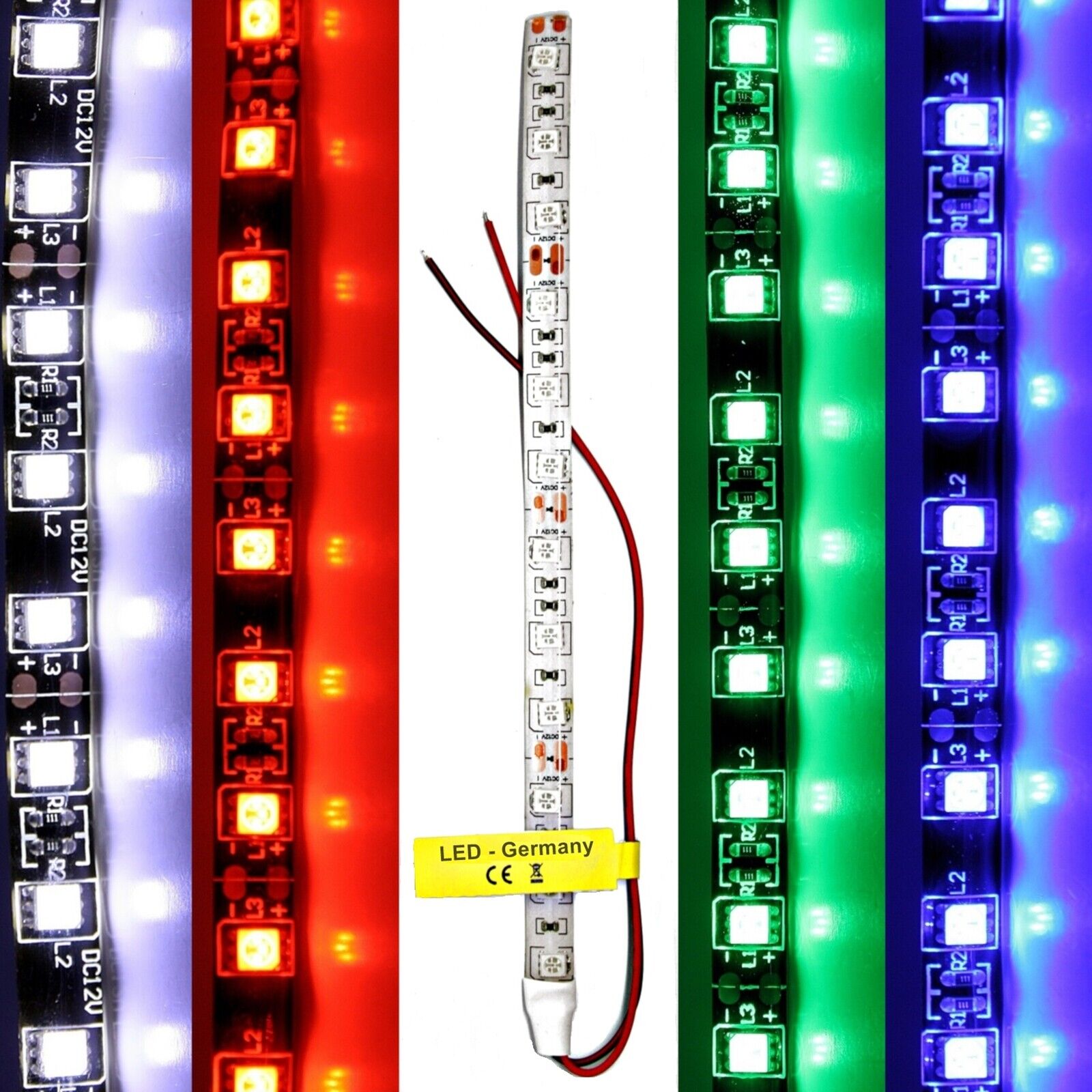 10cm - 5m LED Stripe 12 / 24 Volt - Cable Lighting 3M White Blue Red €9.99/m
