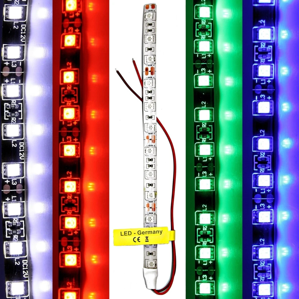 10cm - 5m LED Stripe 12 24 Volt V / Kabel Beleuchtung 3M weiß grün rot  9,99 €/m - Bild 1 von 1