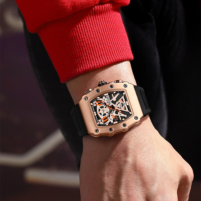 Reloj de cuarzo con correa de silicona cronógrafo en forma de cubo de vino Megir para hombre Foto 3 de 4