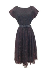 Vintage Black Plum Wine Lace Dress Womens S/M? Belt Handmade