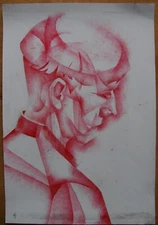 Ukrainian Painting watercolor cubism male contemporary portrait young man