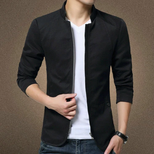 Mens Casual Jacket Business Blazer Coat Formal Button Stand Collar Slim Fit Suit - Picture 14 of 21