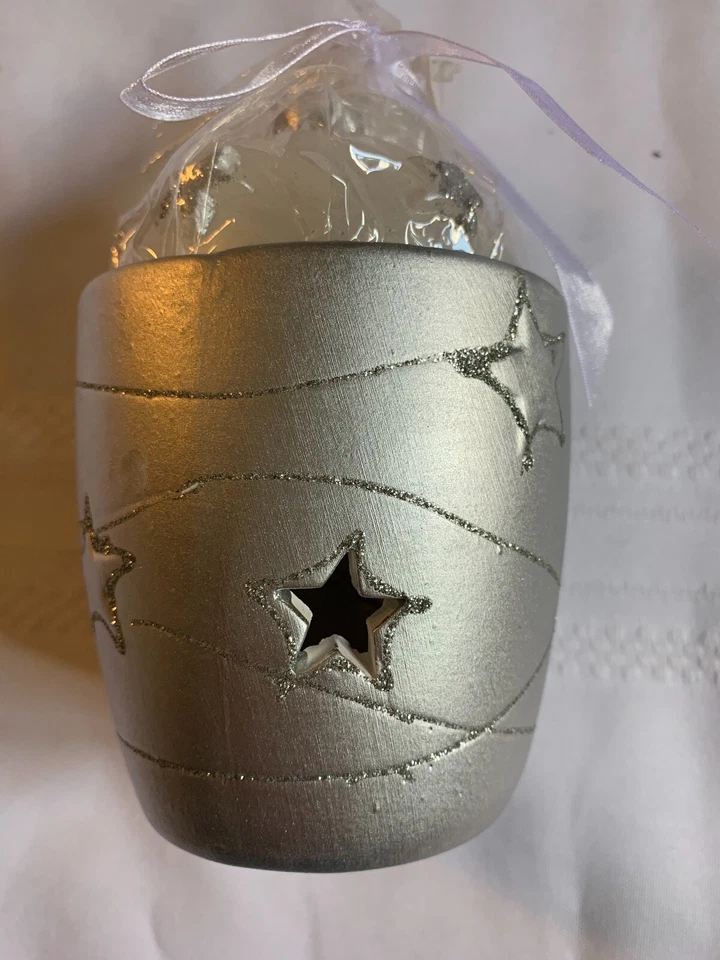 Luminessence Candle and Holder Silver Glitter Stars Ceramic Holiday Bulb Star  - Image 3 of 3
