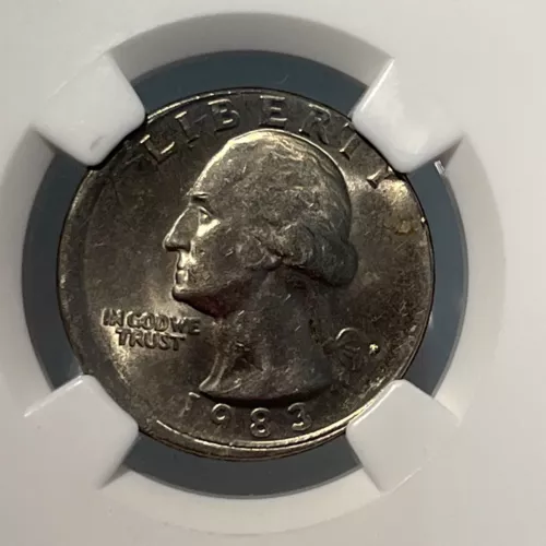 1983 P ERROR 25C STRUCK 5% OFF CENTER NGC MS61 WASHINGTON QUARTER