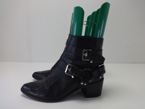 Botas para mujer talla 9,5 negras de cuero real ALDO Western Biker tacones al tobillo EUR 42,5 - Imagen 7 de 16