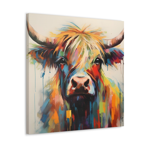 Highland Cow Canvas Colourful Painting Style Print Animal Wall Art
