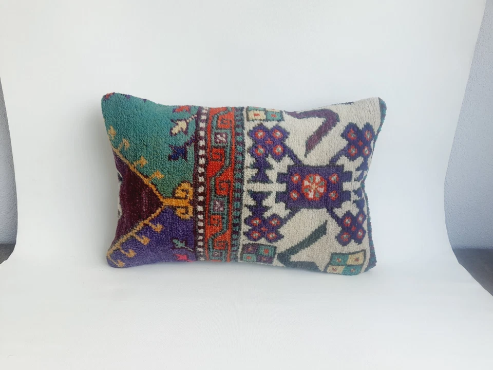 Rustic Multicolor Turkish Rug Pillow Cover , Handmade Wool Rug Pillow - Image 2 of 4