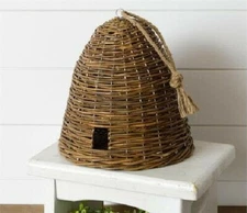 Brown Honey Bee Hive Skep Willow Wicker Primitive Farmhouse Decor 10"