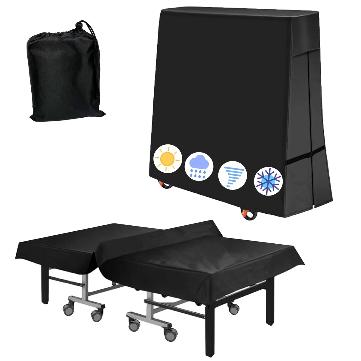 Table Tennis Table Cover 9x5ft 600D Waterproof Sunproof Oxford Fabric – Black