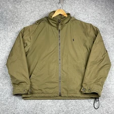 VTG Polo Ralph Lauren Jacket Mens Large Olive Hooded Fleece Lined Full Zip Coat