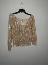 Kancy Kole Women’s Gold Sequin Long Sleeve Lined Size S Top Blouse 