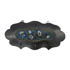 Vintage Decorative Key Holder Wood With Beaded Floral Design 3 Hooks BOHO