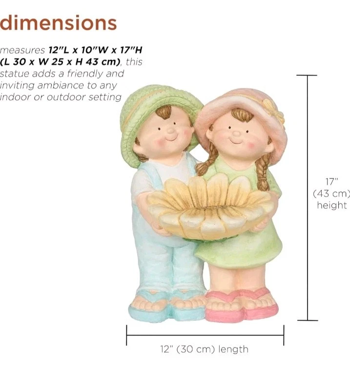Alpine Corporation Niño y Niña Sosteniendo Girasol Baño para Pájaros 17" Alto Estatua Jardín Foto 3 de 4