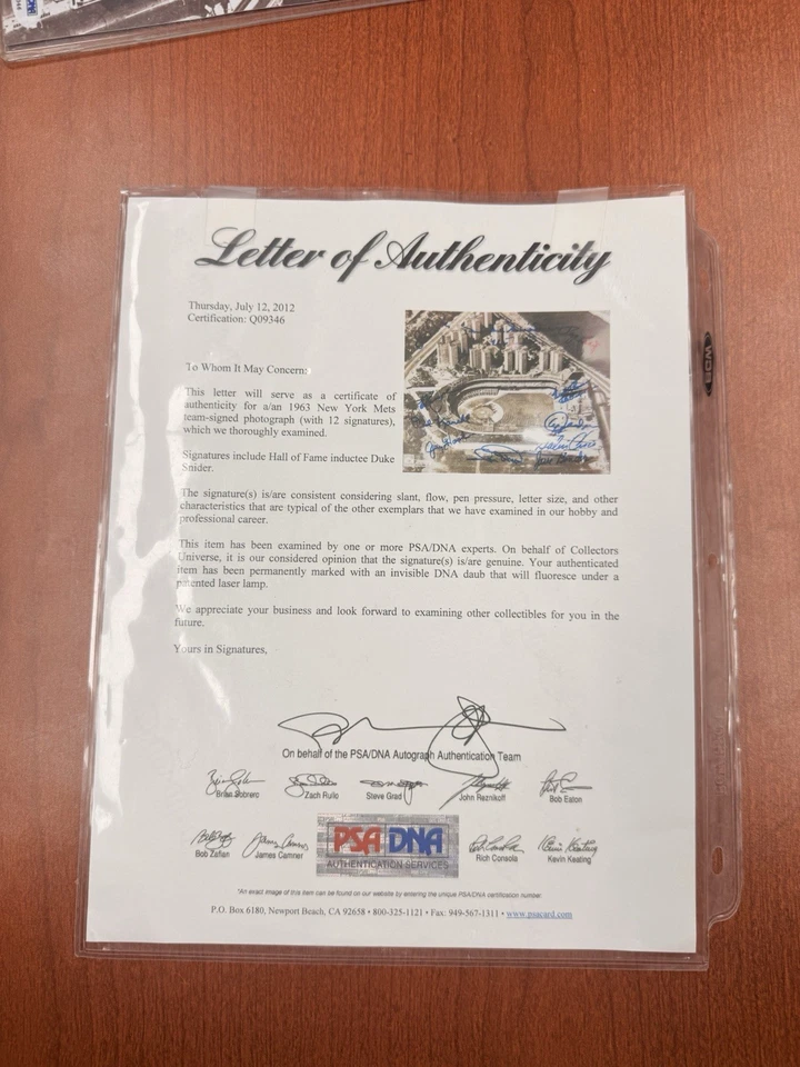 1963 New York Mets Team Signed Photograph With 12 Signatures. Authenticated - Image 3 of 4