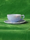 Jeanette Cherry Blossom Childs Delft Blue Milk Glass Cup And Saucer