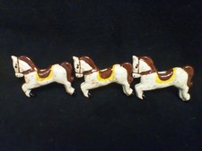 Three Brown  Tan Vintage Macrame Glazed Porcelain Carousel Horses 4" x 3"