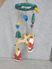 Wooden Mobile Hanging Christmas Decor Santa, Reindeer, Tree, Stars & Hearts 24"