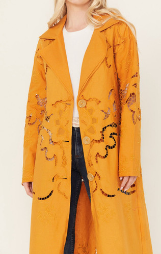 Free People Susanna Cutwork Eyelet Lace Longline Duster Jacket in Sunset - Gr. XS - Bild 1 von 22