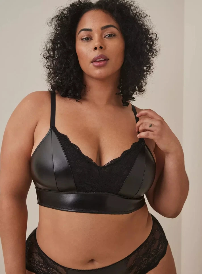 Torrid Black Longline Pleather & Lace Bralette Bra Plus Size 2 2X 18-20 New! - Image 2 of 4