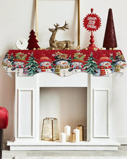 Christmas Mantle Scarf 70 x 17 Inch, Red Snowman Christmas Trees Fireplace Ma...