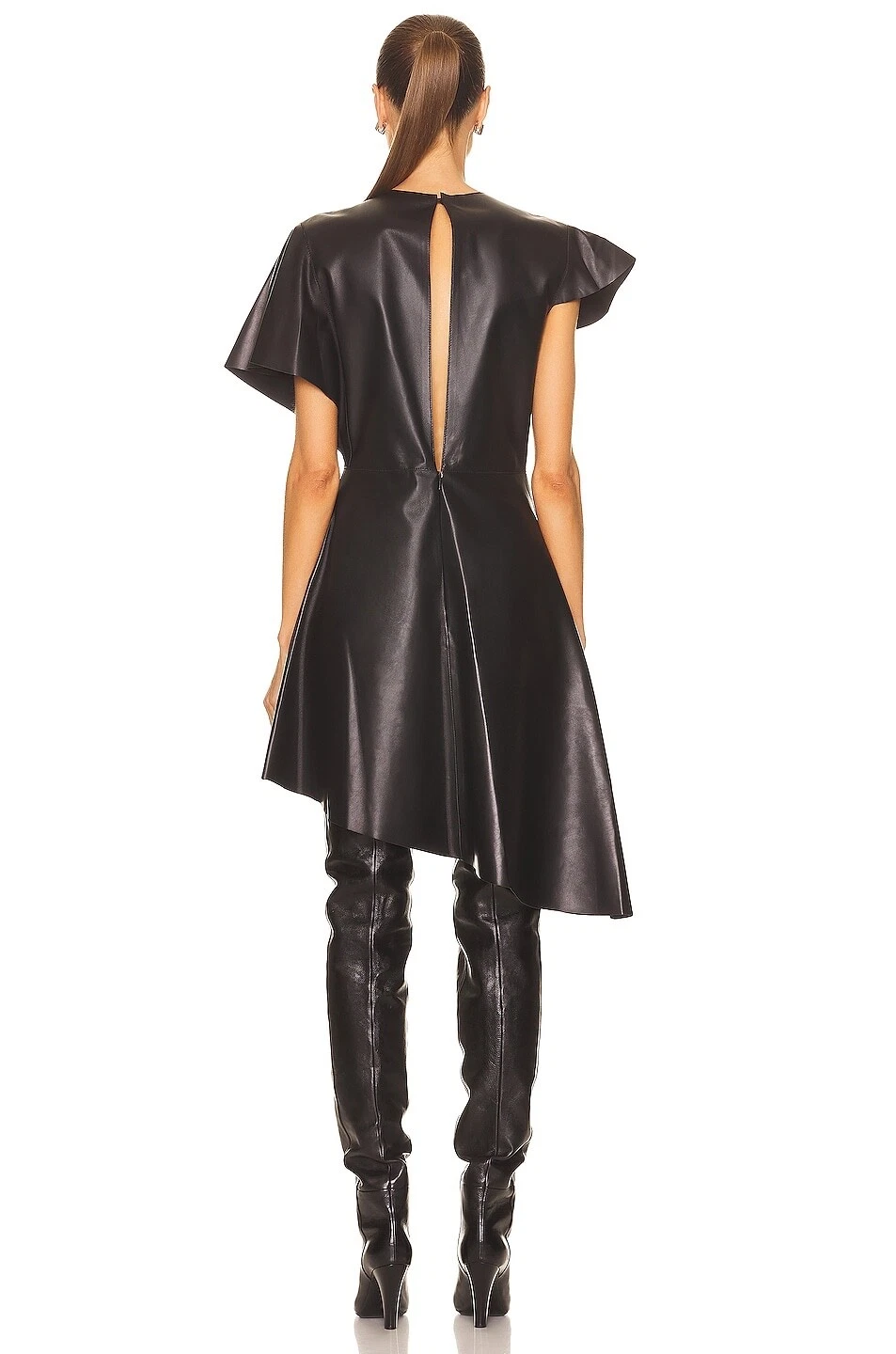 Mini abito Loewe in pelle di agnello nero con pannello asimmetrico nuovo con etichette $4650 6 FR 38