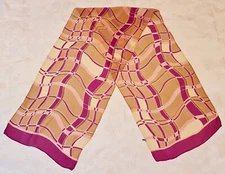 SCARF VINTAGE AUTHENTIC ABSTRACT ART BEIGE PURPLE SILK LONG WOMENS