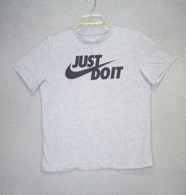Nike Shirt Adult Medium Gray Graphic Big Swoosh Logo JUST DO IT Cotton Mens