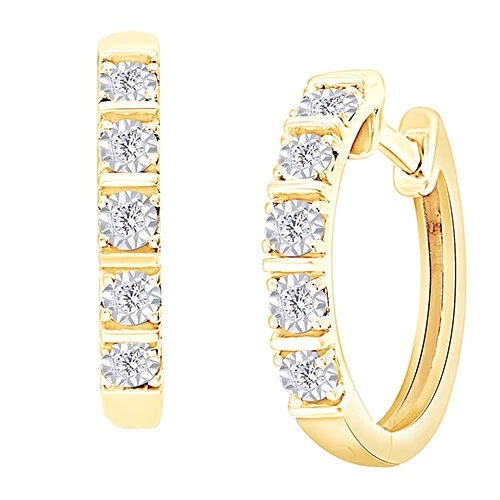 Pendientes de aro de 1/4 quilate enchapados en oro blanco de 14 quilates con diamantes naturales para mujer Foto 3 de 4