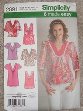 Simplicity Pattern 2891    Women's Blouses   Sizes  6-14