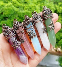5pcs Amethyst Vary stone Rose Pendants Hexagon Chakra Reiki Healing Amulet