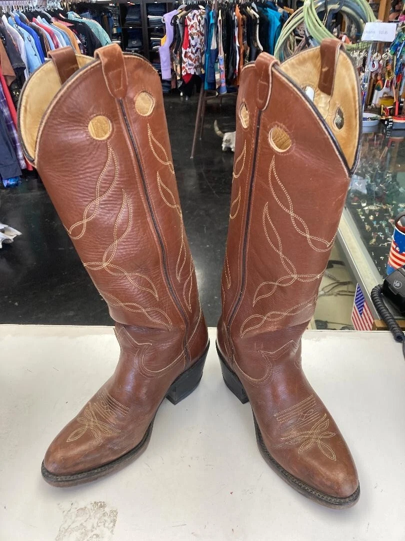 Vintage Laredo Women s Buckaroo Brown Leather Western Riding Boots Size 7 EE USA