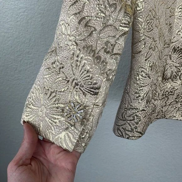 NUEVO CON ETIQUETAS Chaqueta de Noche Dana Buchman Floral Metálico Brocado Jacquard Dorado Melocotón 12 Foto 3 de 4