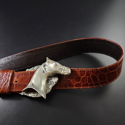 Glen Miller for Ann Turk Alligator Leather Belt Silver Horse  display picture 1