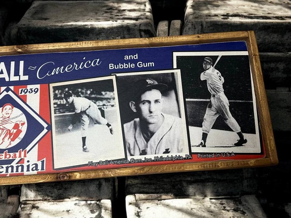 Letrero publicitario de tarjeta de béisbol de madera arte estilo antiguo Play Ball 1939 9x36 Foto 3 de 4